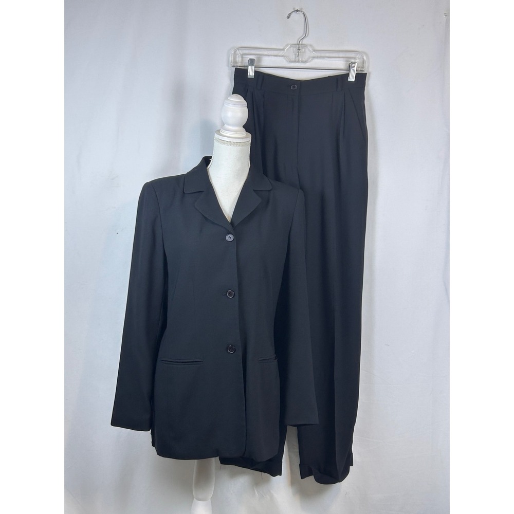 Chaus Pant Suit Women 8 Black Excellent Pleated Cuffed Professional